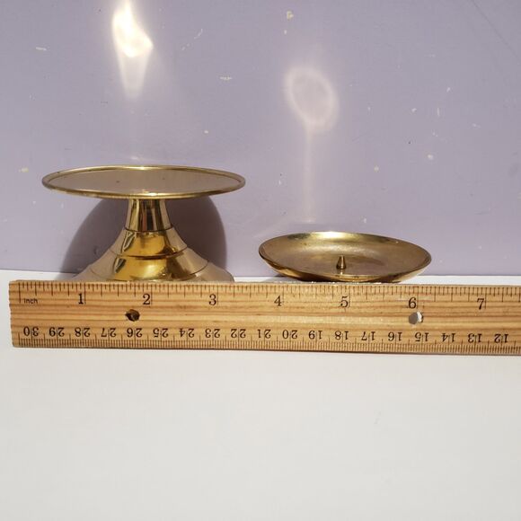 Brass Candle Holders Lot of 2 Assorted Sizes Country Farmhouse Home Decor 4"/2" - Picture 5 of 5